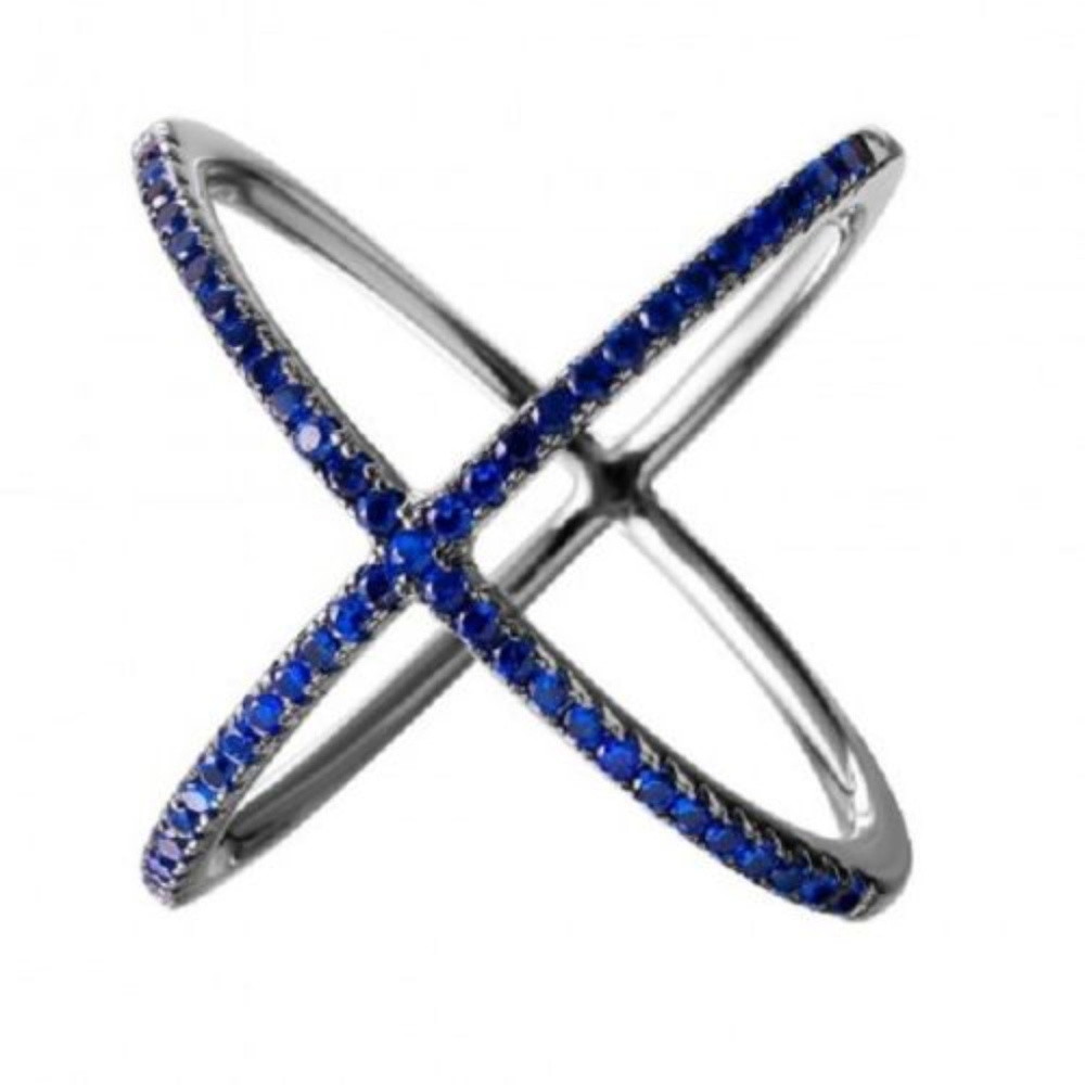925 Sterling Silver Blue Black "X" Ring size 7
